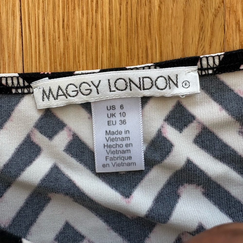 Maggy London White Black Mulitcolor Herringbone Boho Midi Dress Women’s Size 6 - Picture 3 of 9